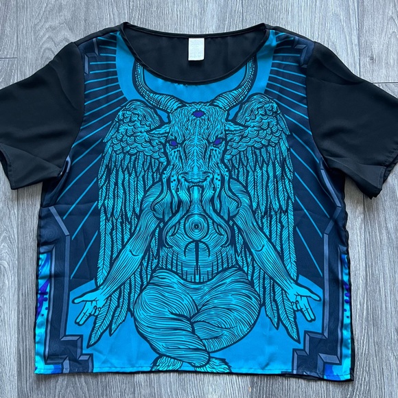 Chiffon top t-shirt demon baphomet goth gothic satan killstar disturbia devil - Picture 3 of 5